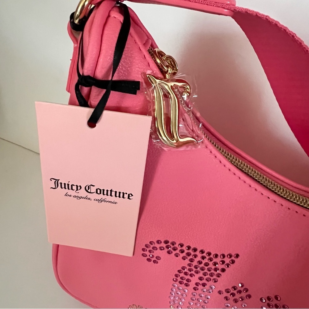 Juicy Couture NWT Pink Obsession Crescent Style Shoulder Bag with Rhinestones - Picture 3 of 10